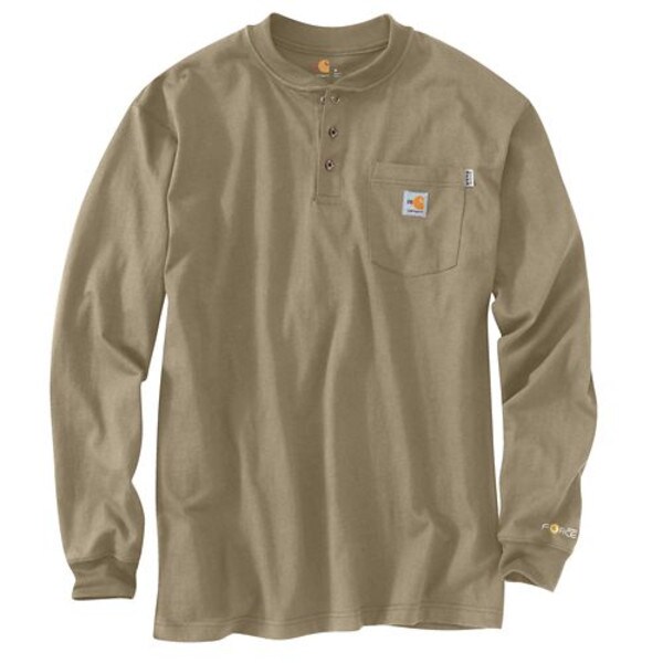 Carhartt Flame Resistant Cotton Long Sleeve Henley in Khaki